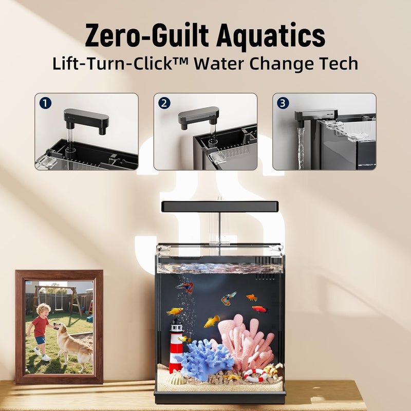 AQUASMITH Beta Fish Tank, 2 Gallon Betta Fish Aquariums with Filter & Light, for Men, Fish Tanks for Kids & Starter, Black - Image 4